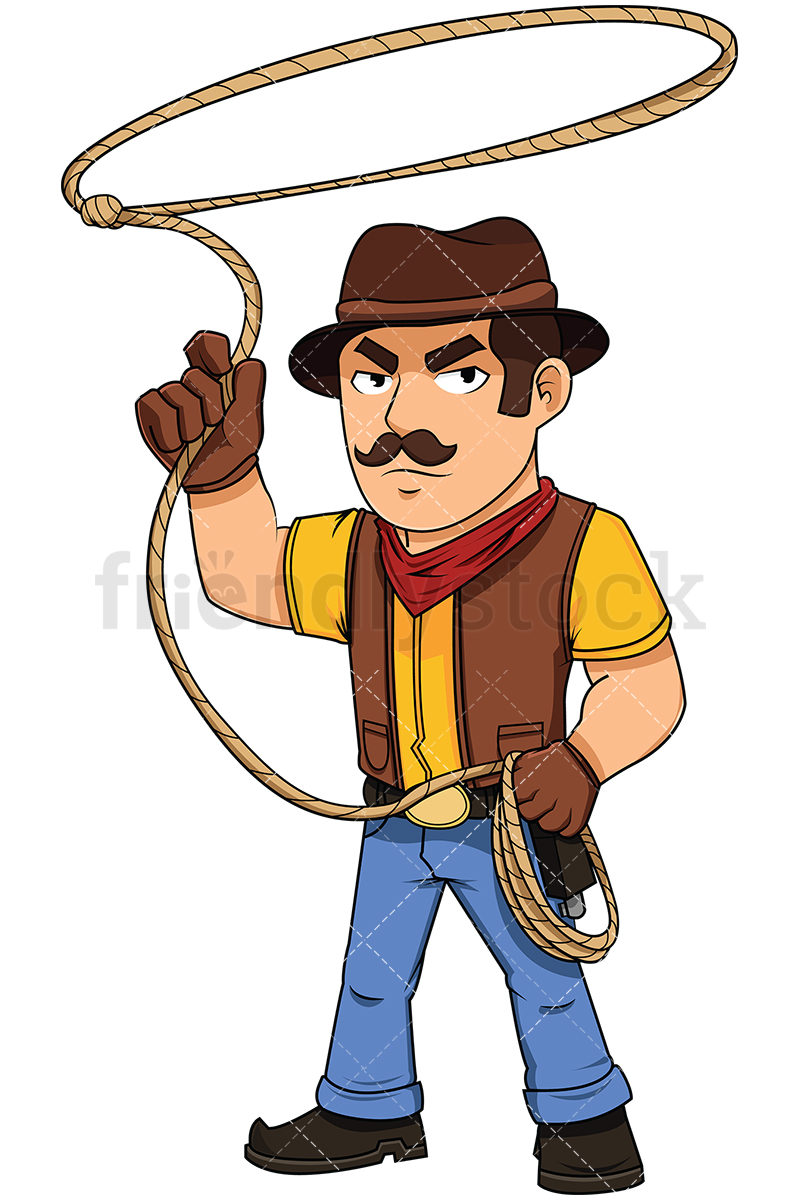 800x1200 Cowboy Throwing Lasso Vector Cartoon Clipart