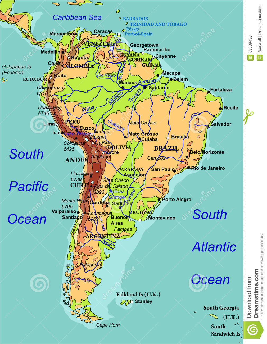 1009x1300 Map South America Vector Illustration Names Countries Cities