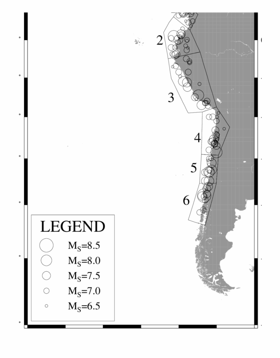 920x1174 The Six Examined Zones Of South America And The Epicenters