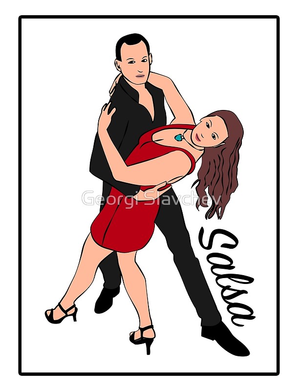 610x800 Salsa Dancers Vector Drawing Art Print