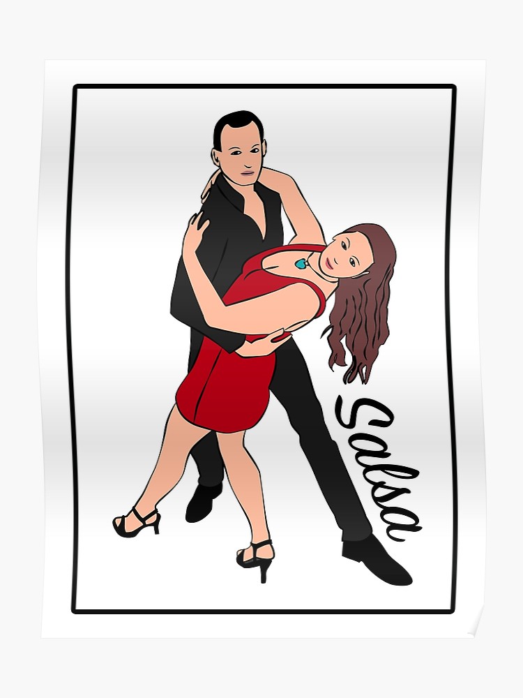 750x1000 Salsa Dancers Vector Drawing Poster