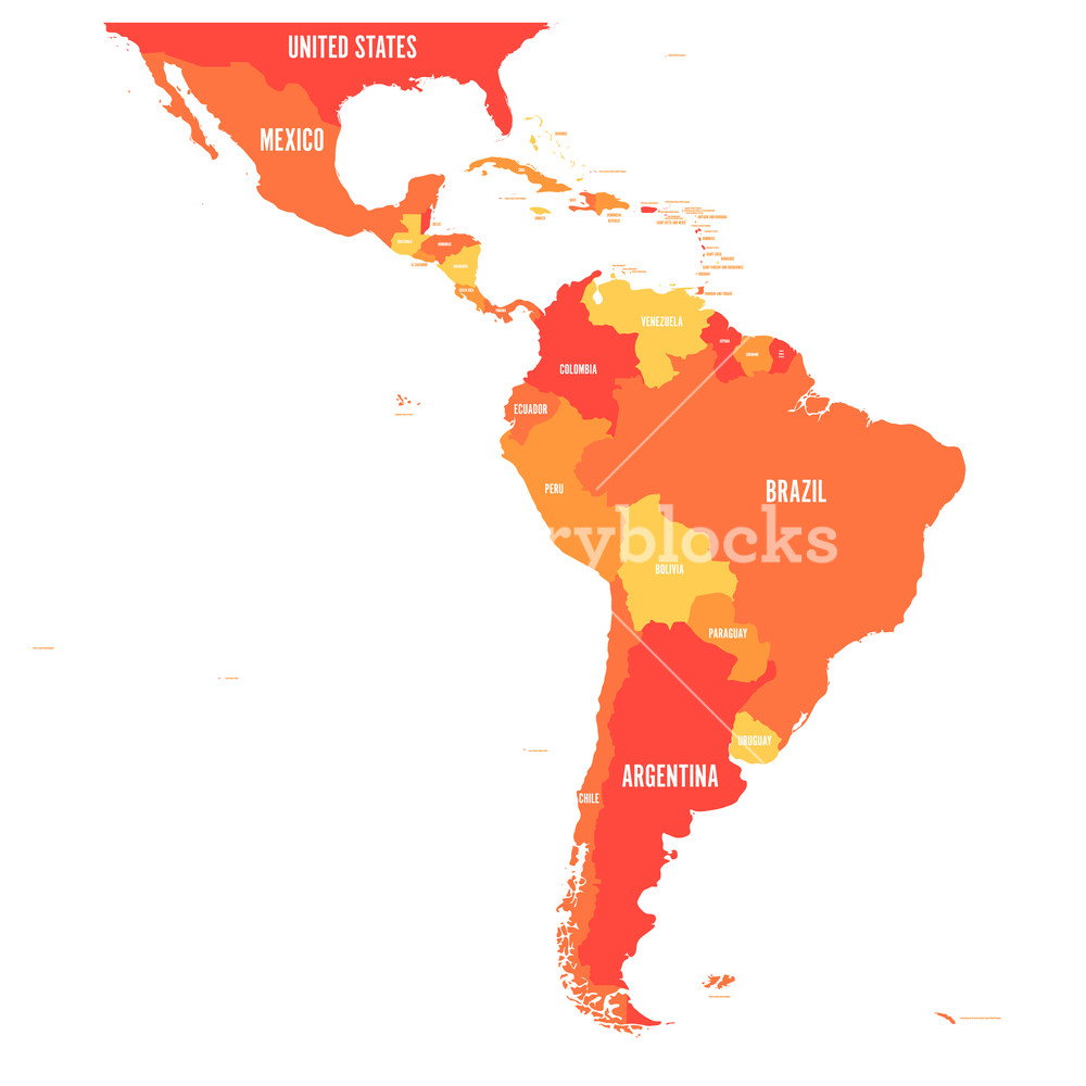 1000x1000 Map Of Latin America Vector Illustration In Shades Of Orange