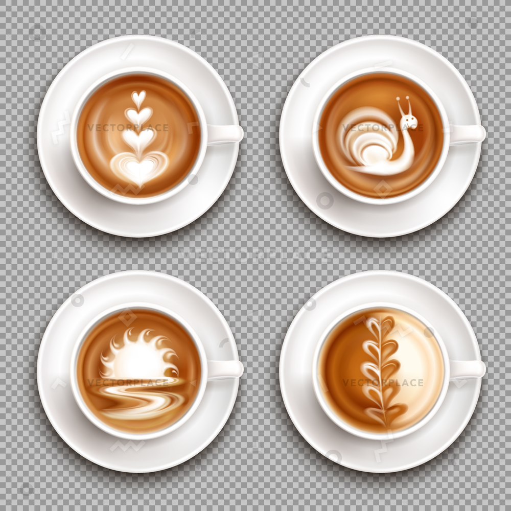 Four Latte Art Top View Icon Vector Illustration 1000x1000 Four Latte Art Top View Icon Vector Illustration