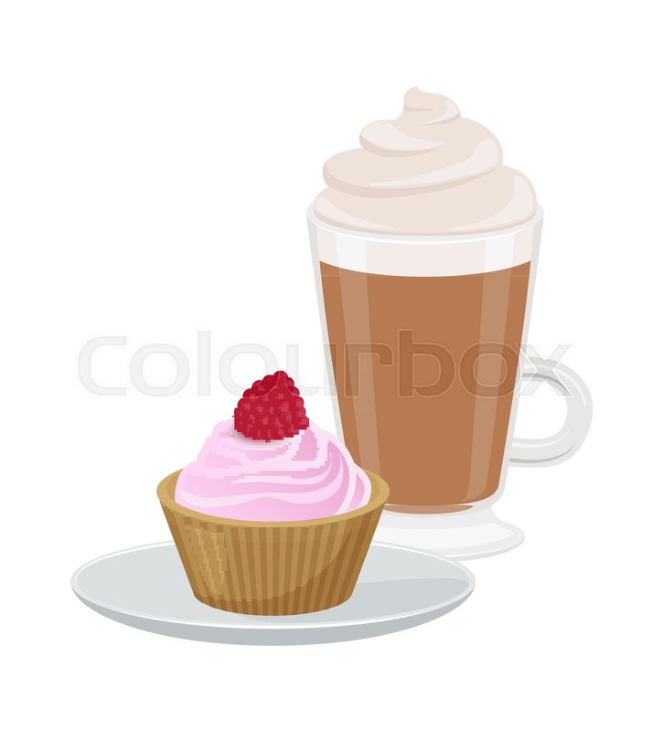 725x800 Set Of Cute Cupcake And Latte, Vector Stock Vector Colourbox