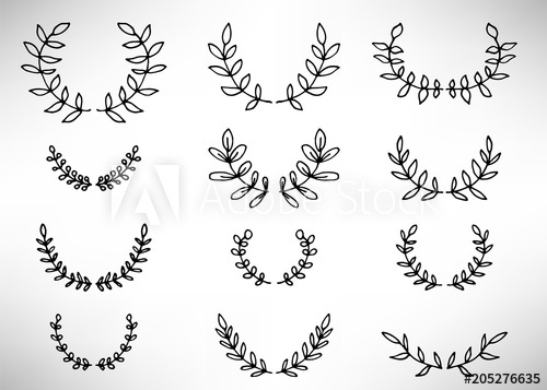 500x357 Black Thin Line Wreath Of Hand Drawn Branches And Leaves Isolated