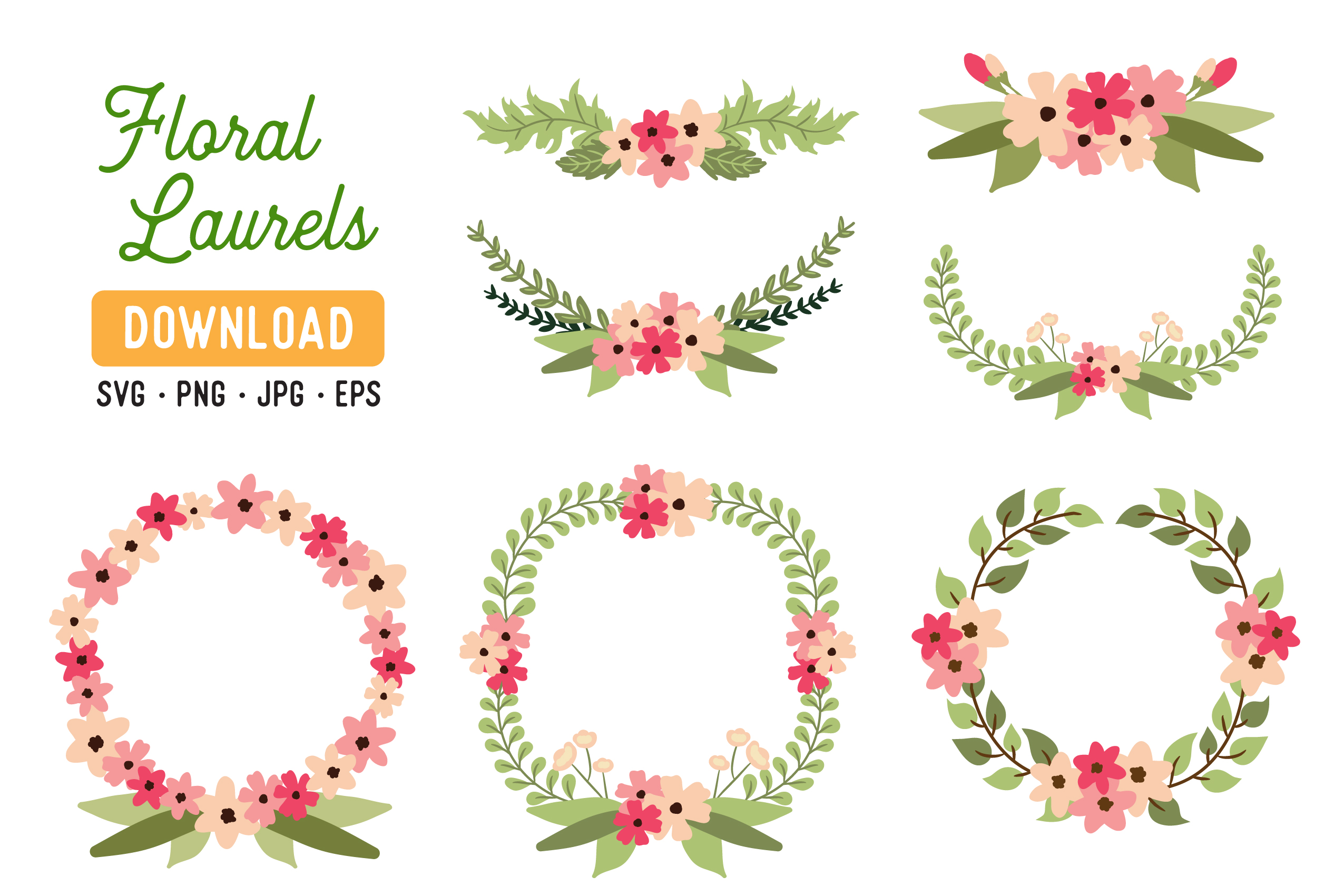 2551x1701 Pink Laurel Vector Clipart Pack