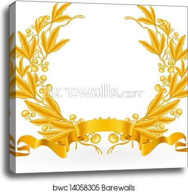 382x390 Gold Laurel Wreath, Vector, Canvas Print Barewalls Posters