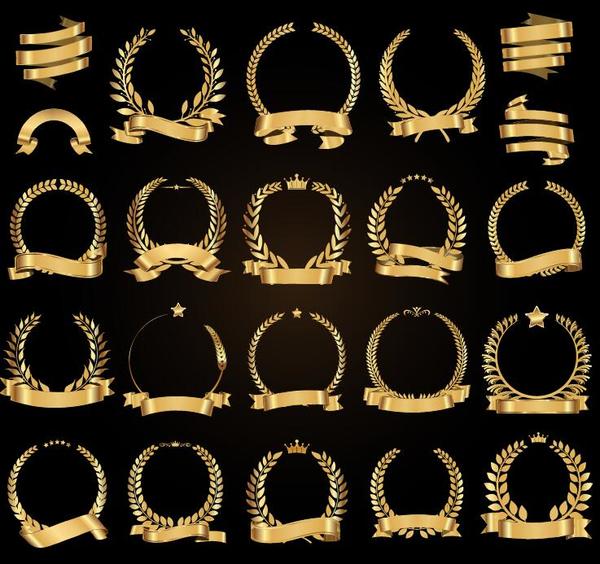 600x564 Golden Ribbon With Laurel Wreath Vector Free Download
