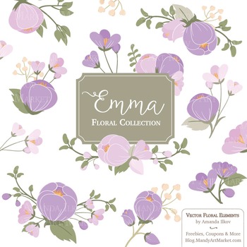 350x350 Emma Collection Floral Clipart Vectors In Lavender