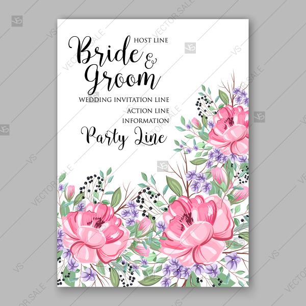 Provence Wedding Invitation Pink Peony Lavender Vector Floral 600x600 Provence Wedding Invitation Pink Peony Lavender Vector Floral