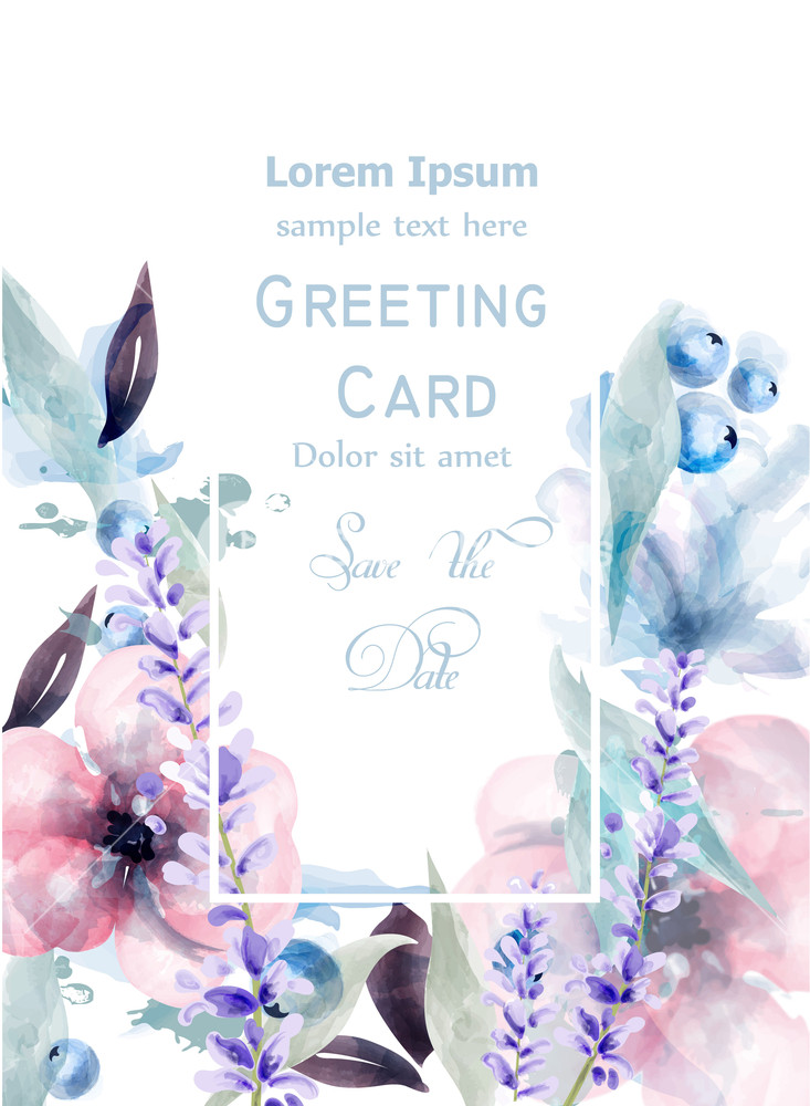 Pink And Purple Flowers Watercolor Card Vector Lavender, Roses 733x1000 Pink And Purple Flowers Watercolor Card Vector Lavender, Roses