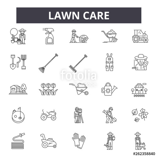 500x500 Lawn Care Line Icons, Signs Set, Vector Lawn Care Outline Concept