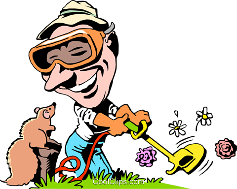 480x384 Cartoon Lawn Care Worker Royalty Free Vector Clip Art Illustration