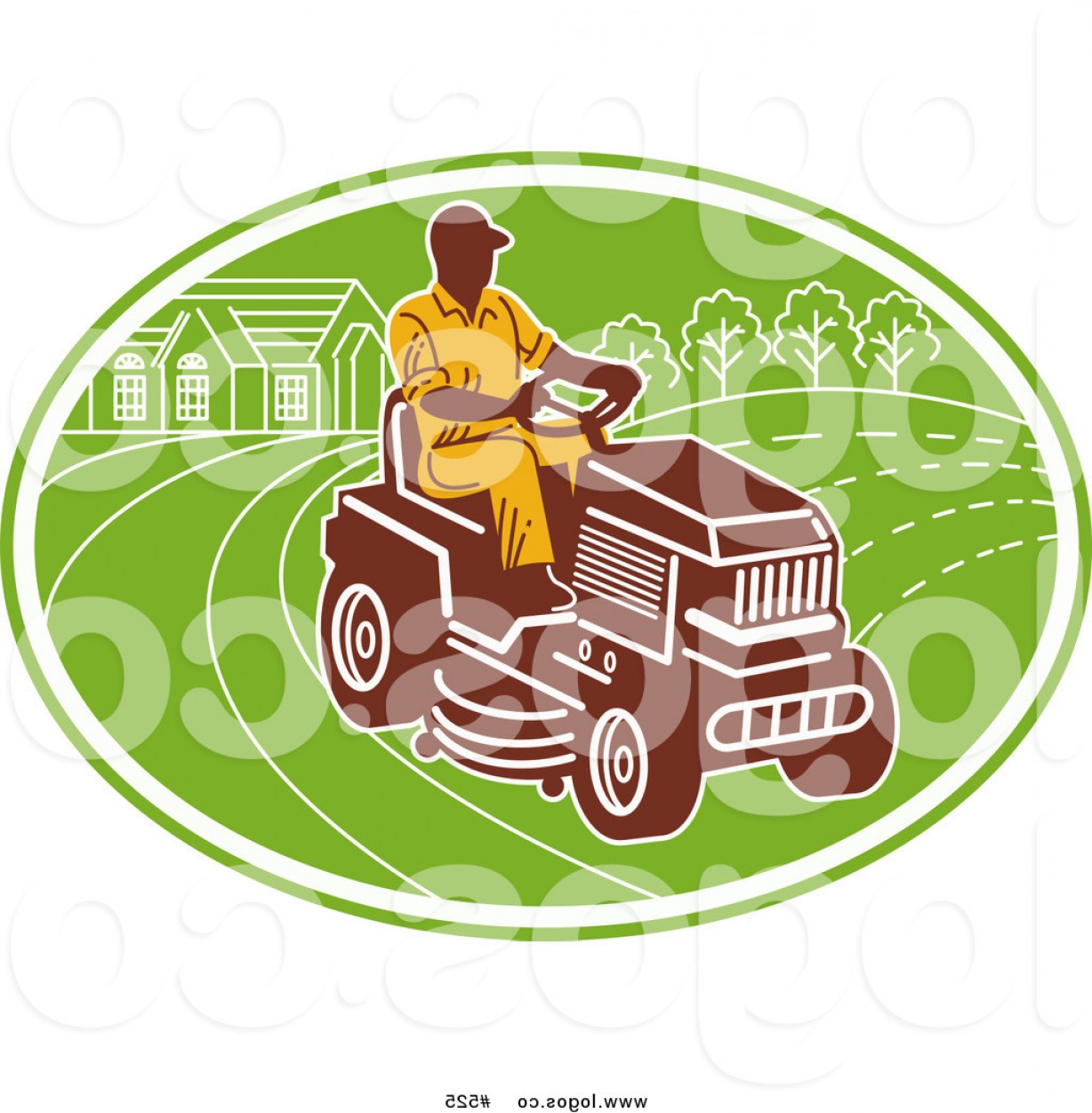 1228x1252 Royalty Free Vector Logo Of A Farmer Riding A Lawn Mower