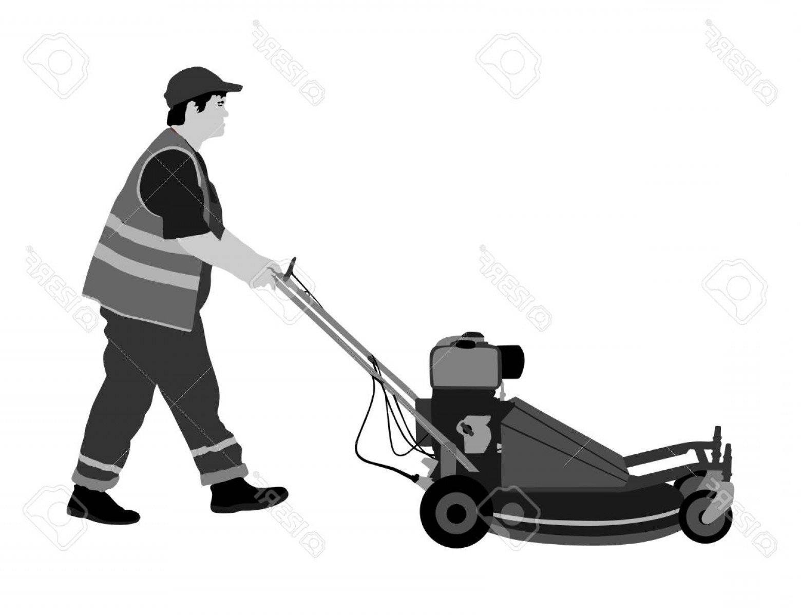 1560x1198 Photostock Vector Gardener Man Mowing Lawn Mower Vector