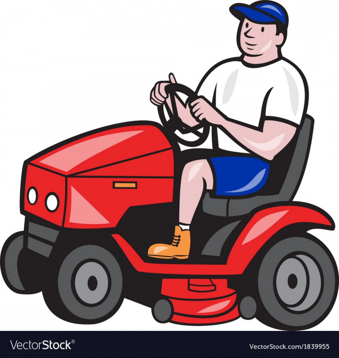 1440x1521 Gardener Mowing Rideon Lawn Mower Cartoon Vector Newwaysys