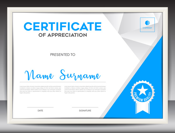 600x456 Blue Certificate Template Layout Design Vector Free Download