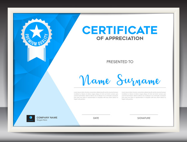600x456 Blue Certificate Template Layout Design Vector Free Download