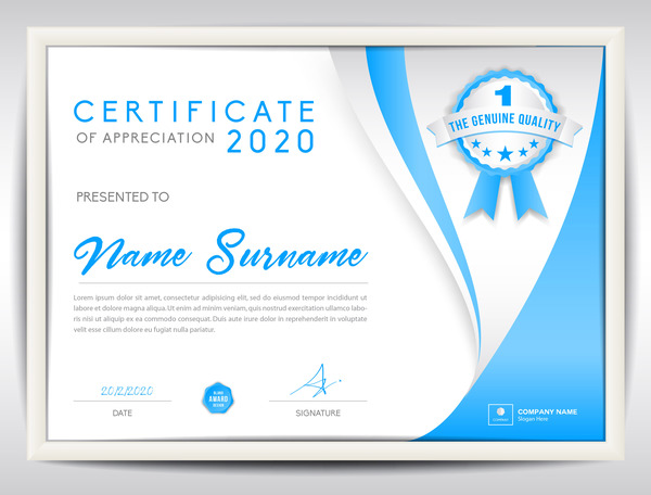 600x456 Blue Certificate Template Layout Design Vector Free Download