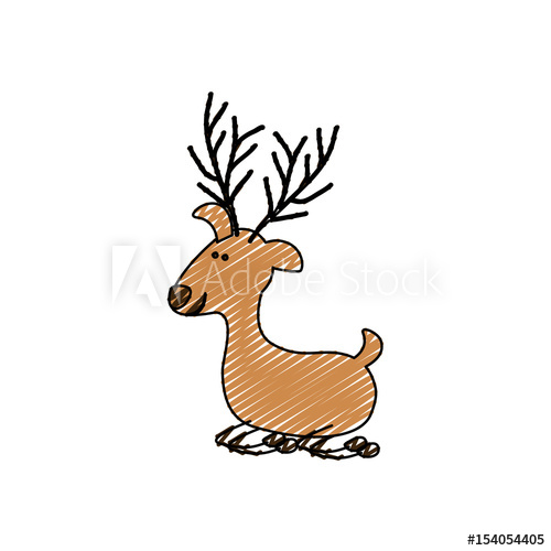 500x500 Color Crayon Stripe Cartoon Of Funny Reindeer Lazy Vector
