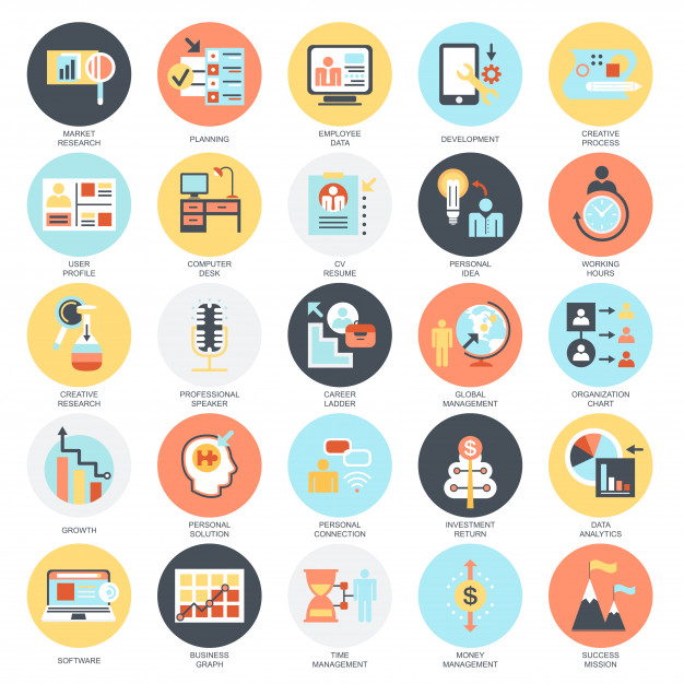626x626 Flat Conceptual Icons Set Of Business Management, Leadership