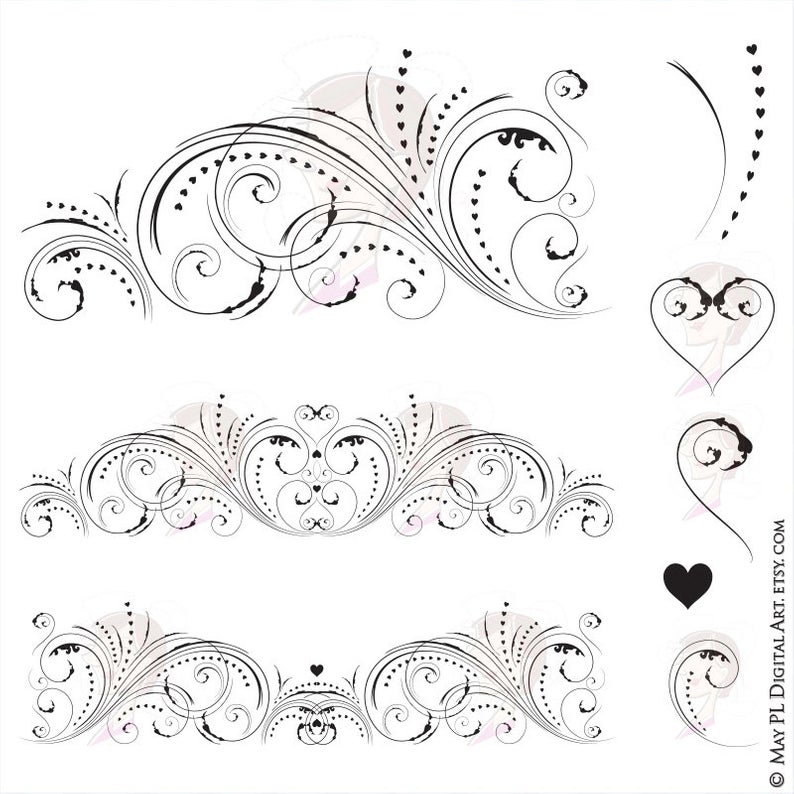 794x794 Flourish Clipart Floral Swirl Clip Art Foliage Vector Graphics Etsy