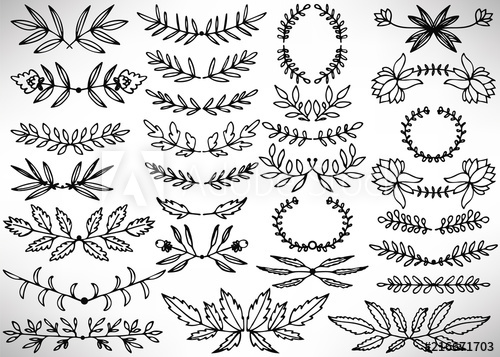 500x357 Big Floral Set Of Black Hand Drawn Dividers, Laurel Wreaths
