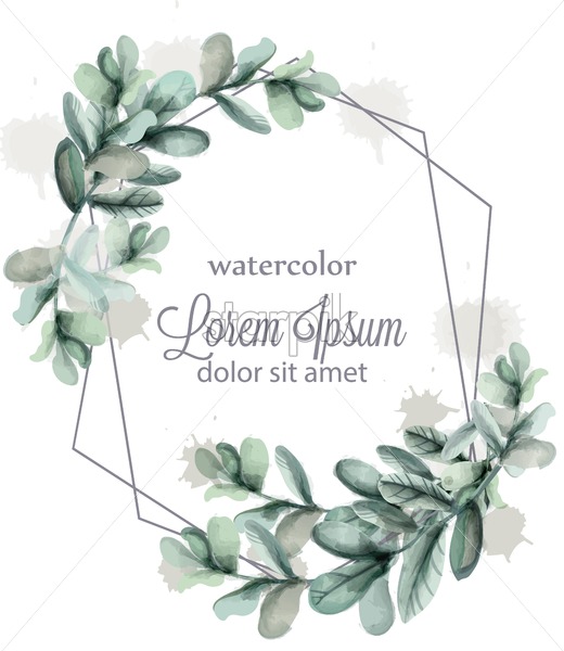 520x600 Leaves Abstract Wreath Frame Vector Watercolor Wild Green Card