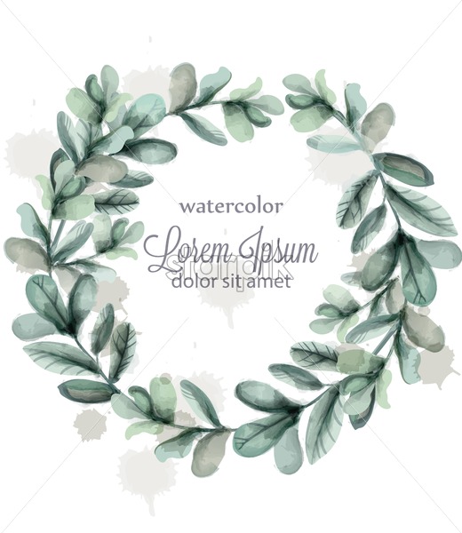 520x600 Leaves Round Wreath Frame Vector Watercolor Wild Green Card