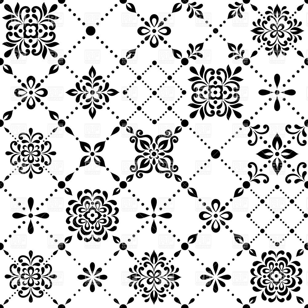 1000x1000 Seamless Black And White Wallpaper Made Of Stylized Flowers