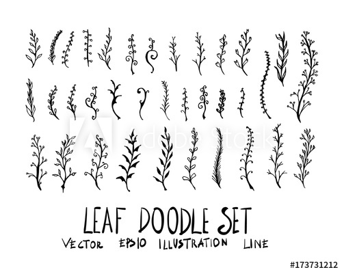 500x398 Set Of Leaf Doodle Illustration Hand Drawn Sketch Line Vector
