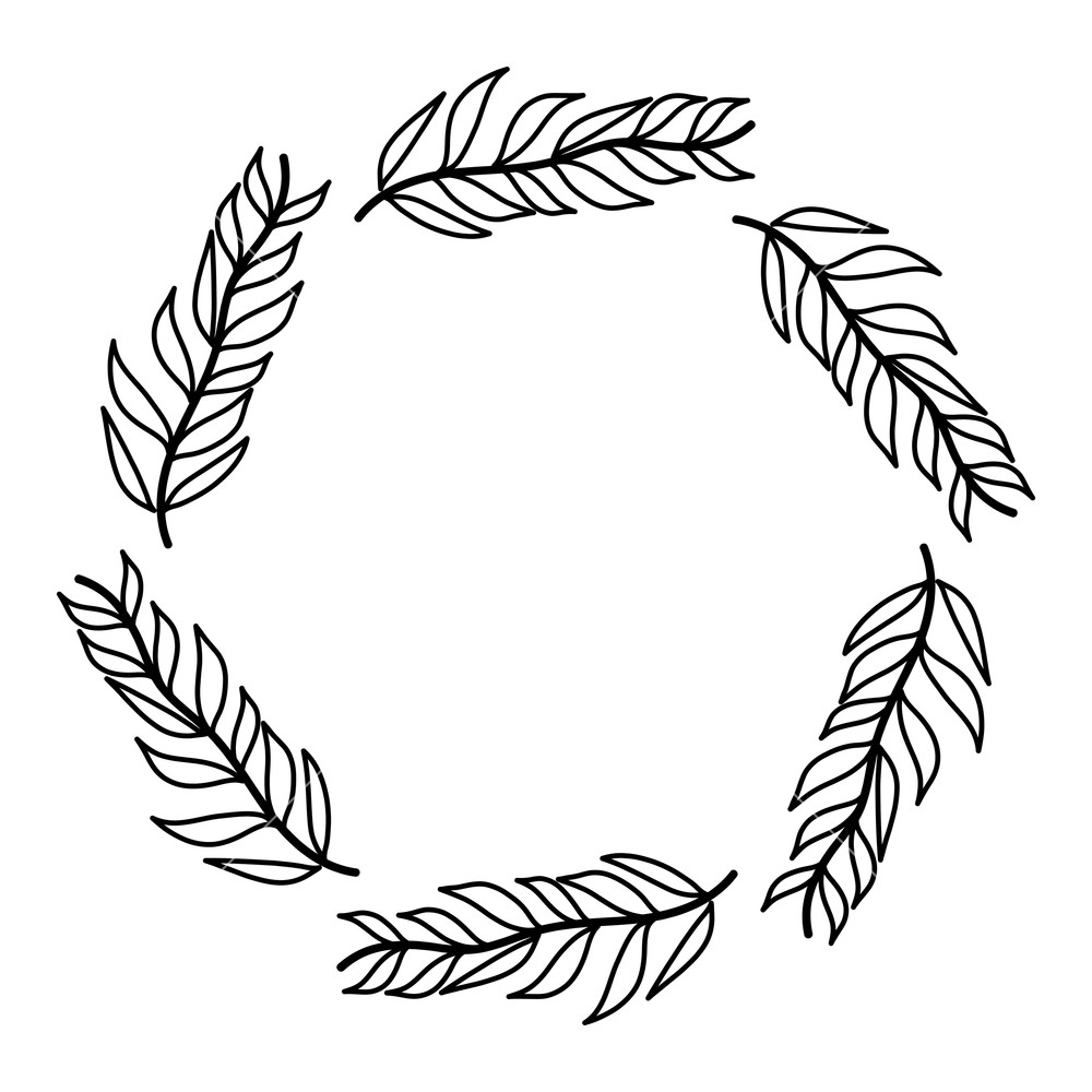 1000x1000 Line Circle Tropical Branches Leaves Plant Vector Illustration