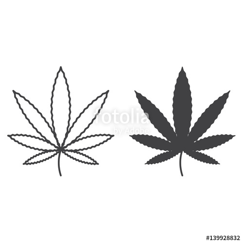 500x500 Cannabis Leaf Line Icon, Marijuana Outline And Filled Vector Sign
