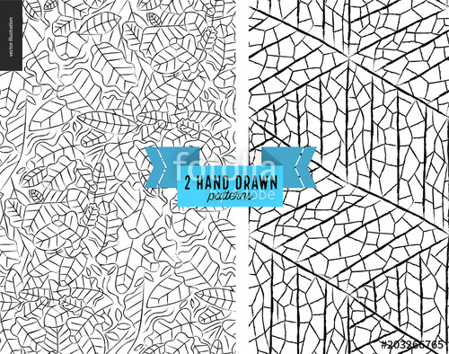 500x394 Set Of Hand Drawn Leaves Black And White Pattern Vector Seamless