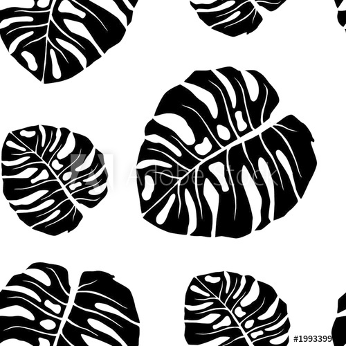 Seamless Pattern With Black And White Tropical Leaves, Negative 500x500 Seamless Pattern With Black And White Tropical Leaves, Negative