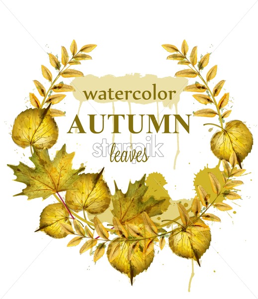 519x600 Autumn Leaves Wreath Vector Watercolor Decor Background Fall