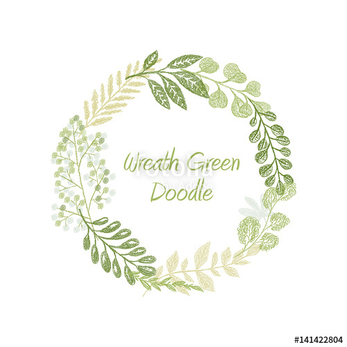 500x500 Green Doodle Floral Circle Wreath Vector Isolated On White