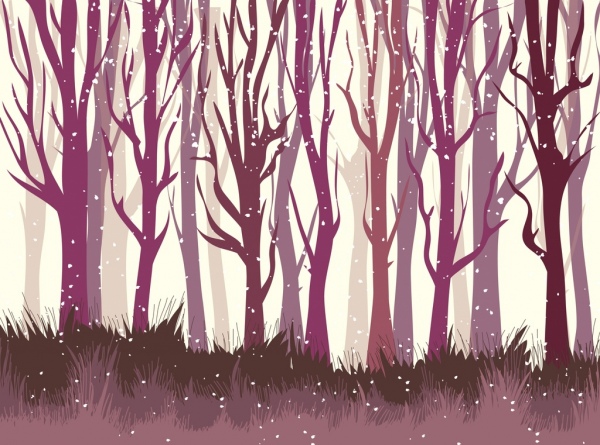 600x445 Winter Forest Background Violet Leafless Trees Icons Free Vector