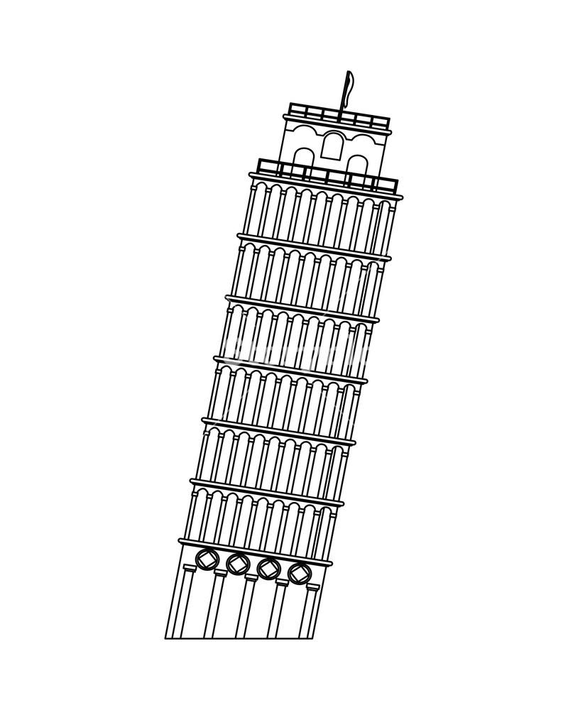 Line Medieval Leaning Tower Of Pisa Architecture Vector 800x1000 Line Medieval Leaning Tower Of Pisa Architecture Vector
