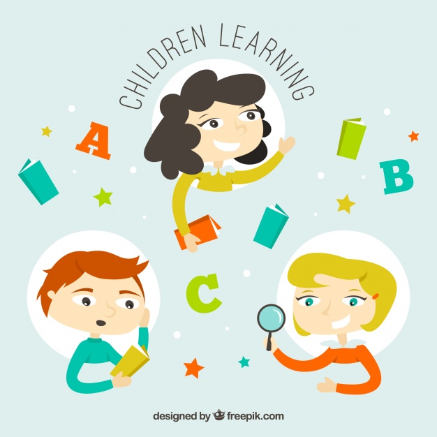 626x626 Three Scenes With Children Learning Vector Free Download