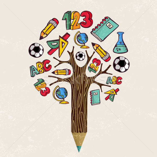 600x600 Education Pencil Tree Concept For School Learning Vector