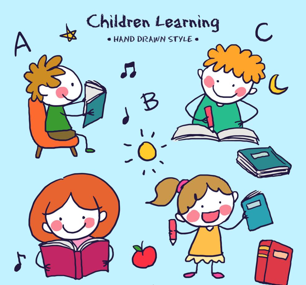 982x915 Hand Painted Children Learning Vector Free Vector Graphic Download