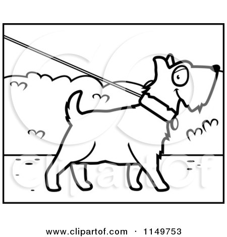 450x470 Cartoon Clipart Of A Black And White Dog On A Leash