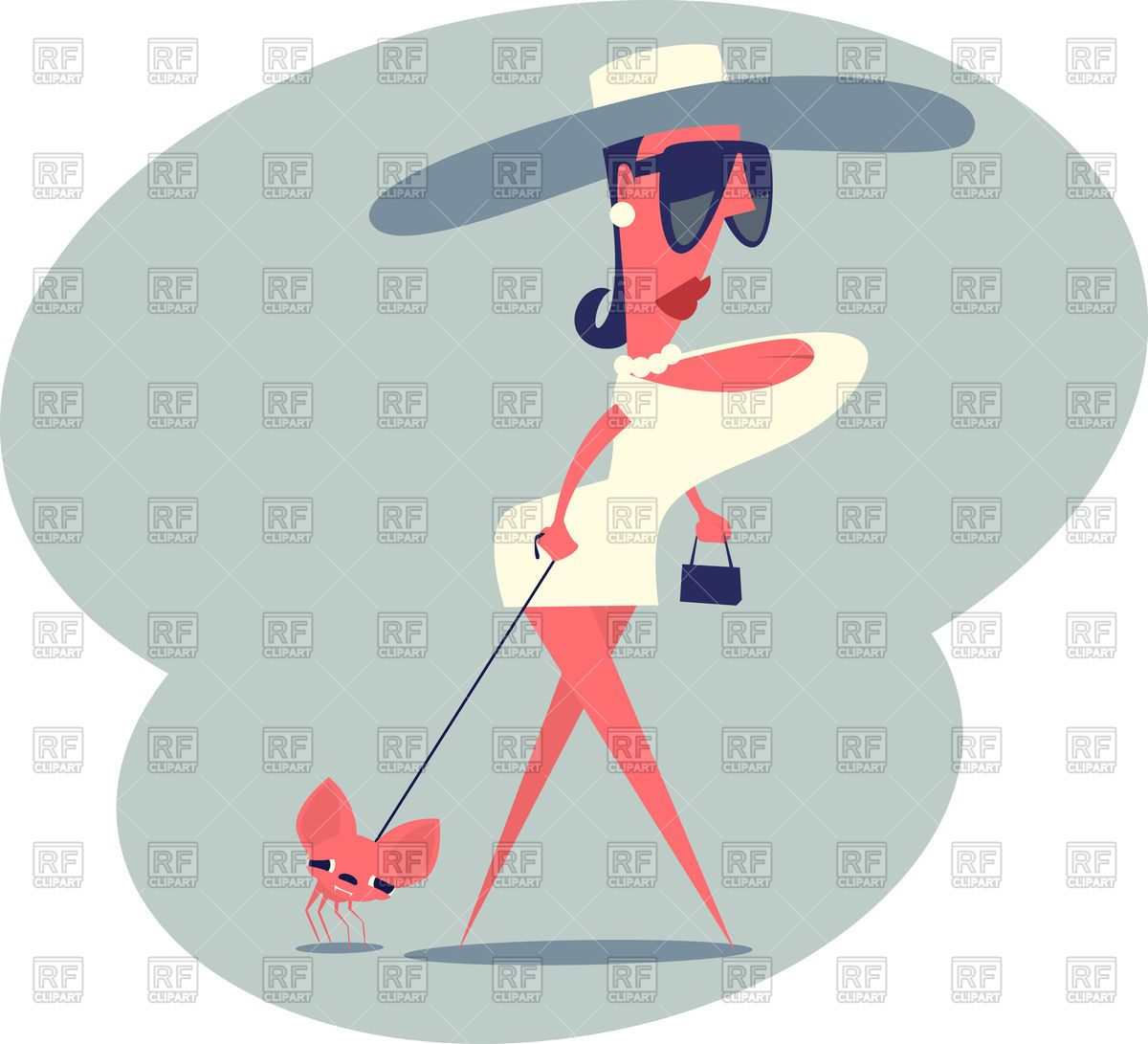 1200x1091 Glamorous Cartoon Woman Leads Dog On Leash Vector Image Of Beauty