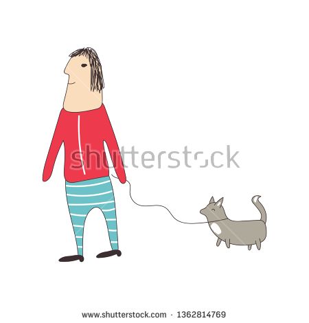 450x470 Vector Man Stock Vector Man Walking A Dog On A Leash Vector