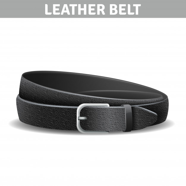 626x626 Black Realistic Curled Leather Belt With Metal Buckle Vector