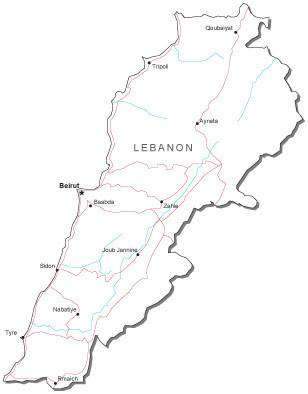 308x394 Lebanon Black White Road Map In Adobe Illustrator Vector Format