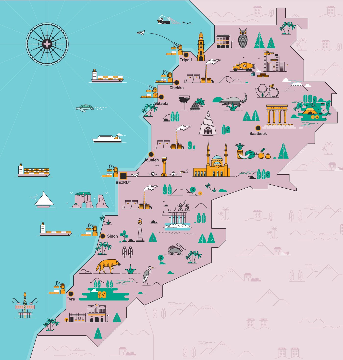 1400x1470 Lebanon Map, Vector Illustration Vector City Map Illustrations