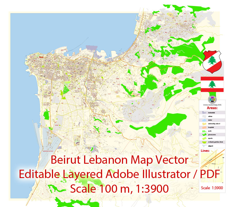 805x722 Beirut Lebanon Map Vector Exact City Plan Detailed Street Map