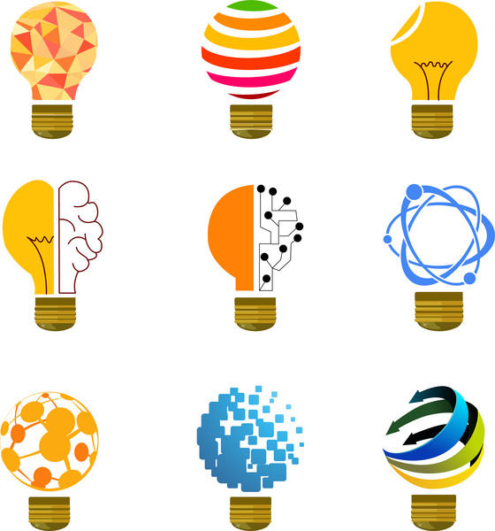 560x600 Colorful Light Bulb Collection Vector Design With Abstract Icons